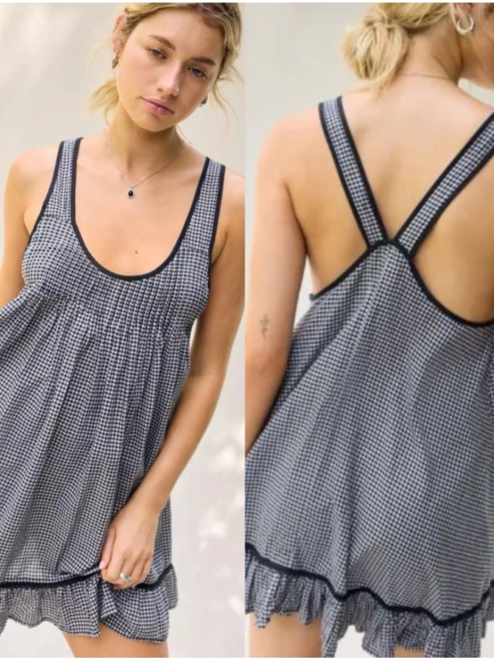 Urban Outfitters Black and White Gingham Flouncy Mini Dress